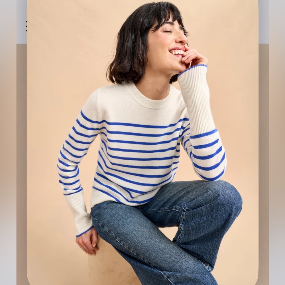 NEW La Ligne Lean Lines Sweater. Cream/Cobalt. XS. NWT.